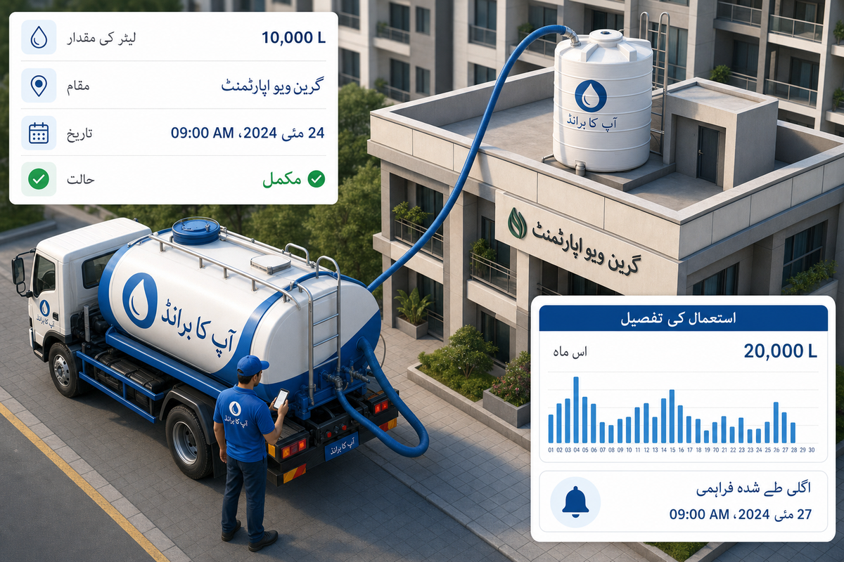 Water tanker delivering a bulk load with trip and volume tracking
