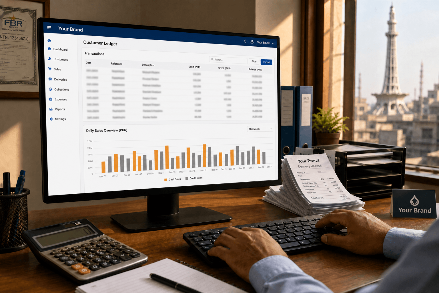 Financial reports and ledger balances for a water distributor