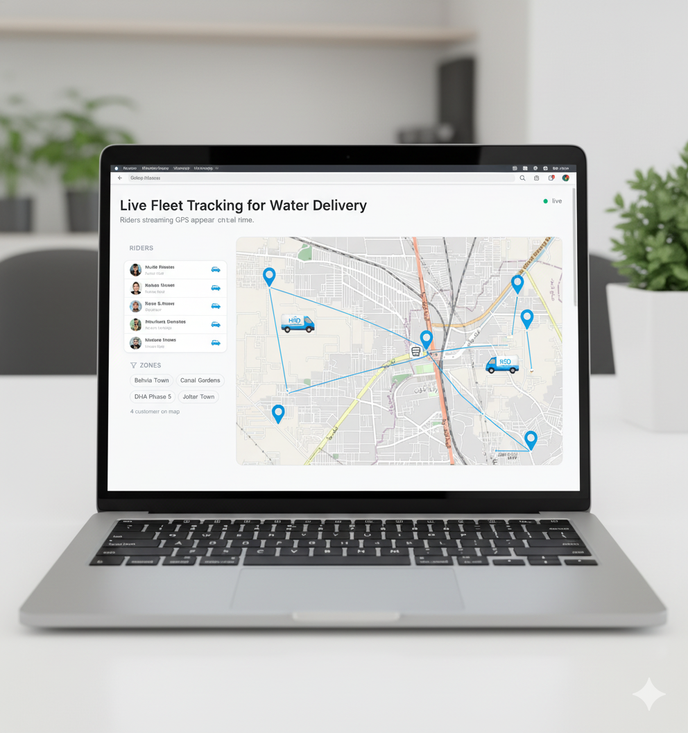 Map dashboard showing delivery riders across a city