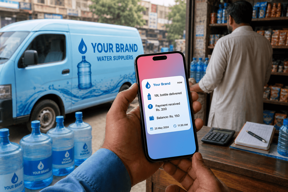 SMS notification confirming a water delivery to a customer